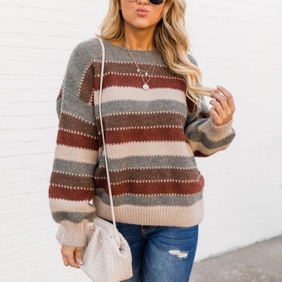 Just One More Time Grey Lurex Stripe Sweater - Picture 5 of 7